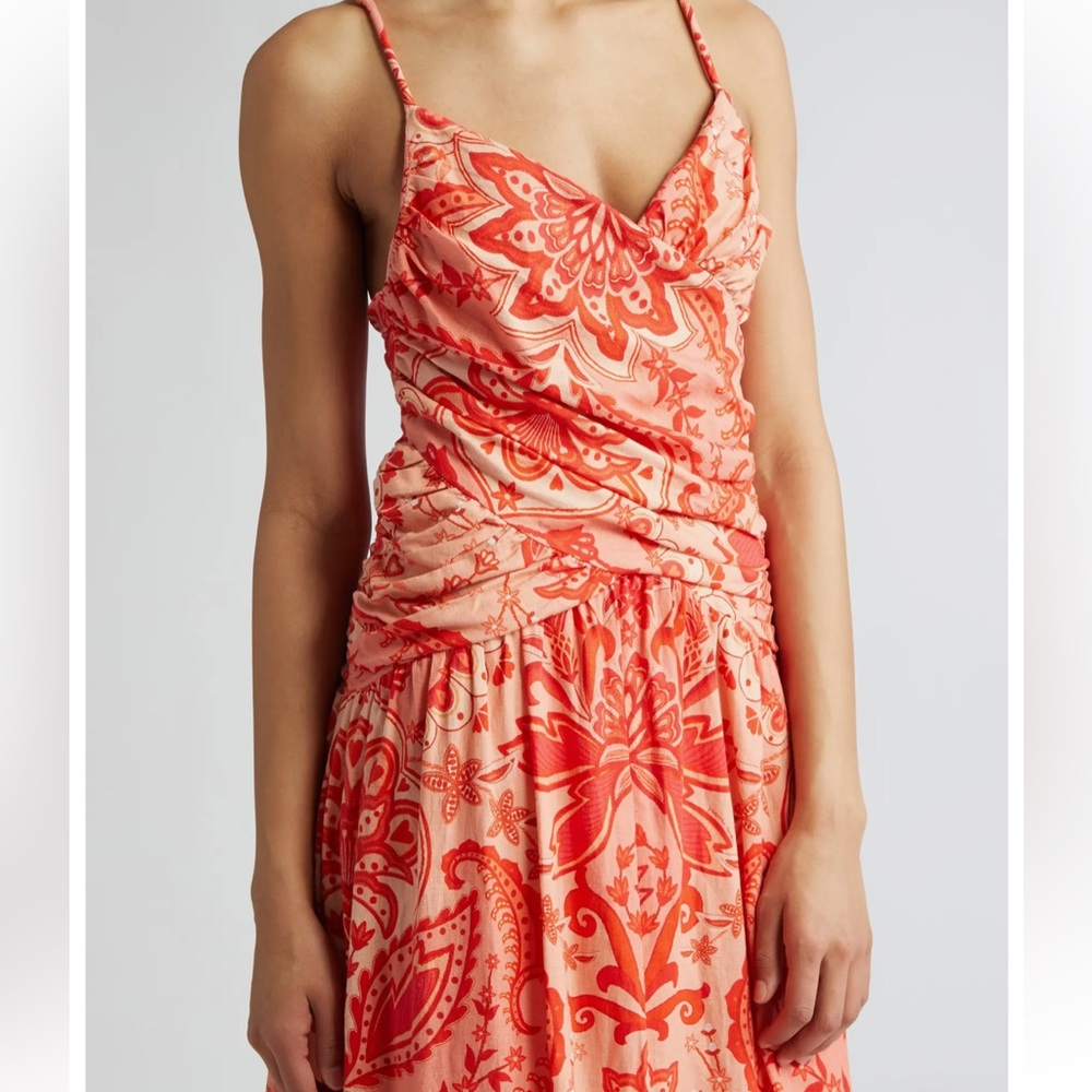 NWT Farm Rio Jaipur Crossover Linen Blend red vacation resort Maxi dress Medium - Picture 3 of 9